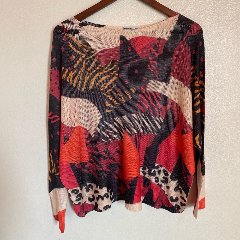 NT Womens Italian popover colorful sweater top Pink and Red Knit